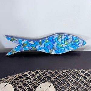 Handmade Blue Wooden glass piece embellished fish